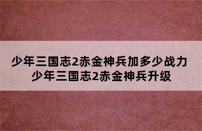 少年三国志2赤金神兵加多少战力 少年三国志2赤金神兵升级